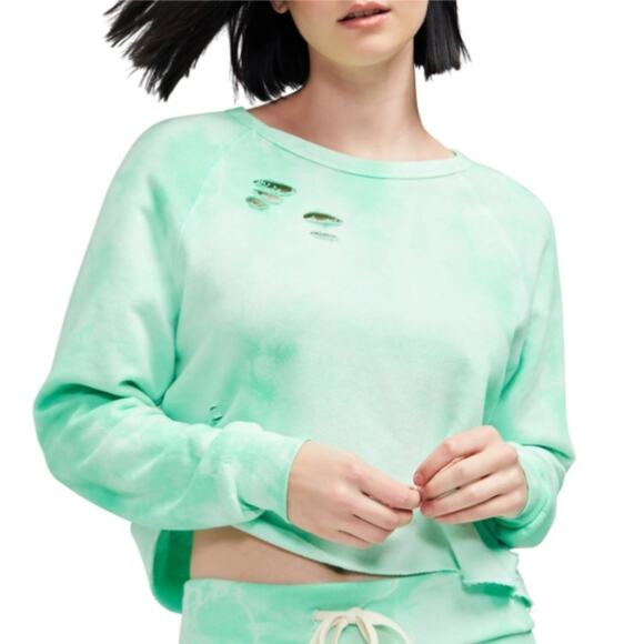 Wildfox Womens Plasma World Tour Slash Tie Dye Crop Sweatshirt in Green Ash NEW - Picture 1 of 11